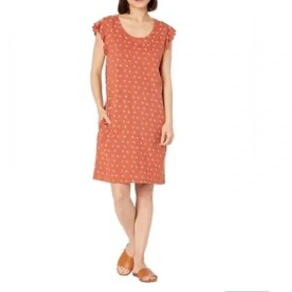 Toad & Co Rufflita Orange Leaf Print Shift Dress.

D - Picture 2 of 8
